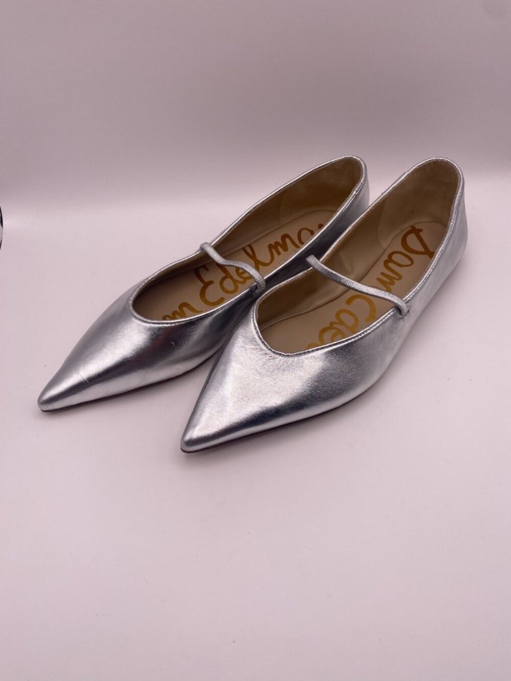 Sam Edelman Womens Nesta Silver Pointy Toe Strap Ballet Flat Sz 8.5